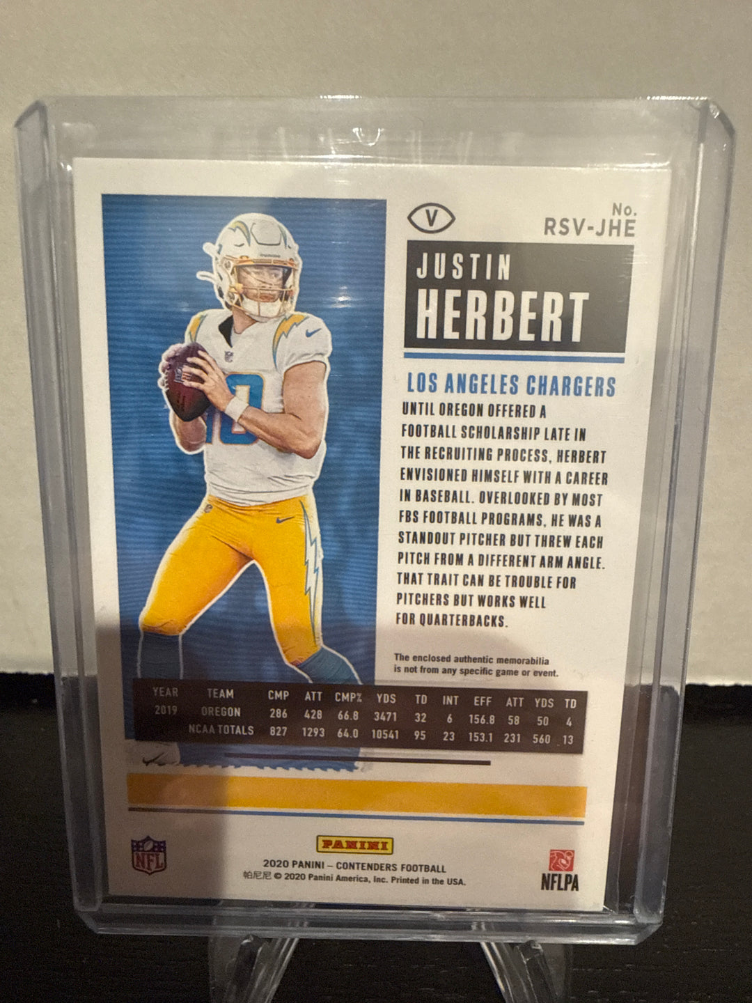 Justin Herbert 2020 Panini Contenders Rookie Ticket Variation Jersey Relic