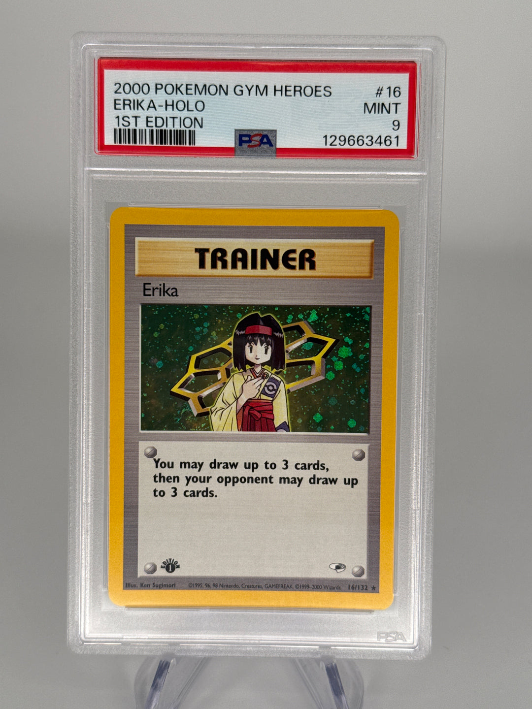 Pokemon TCG 2000 Erika Gym Heroes 1st Edition Holo, 16/132, PSA 9 Mint