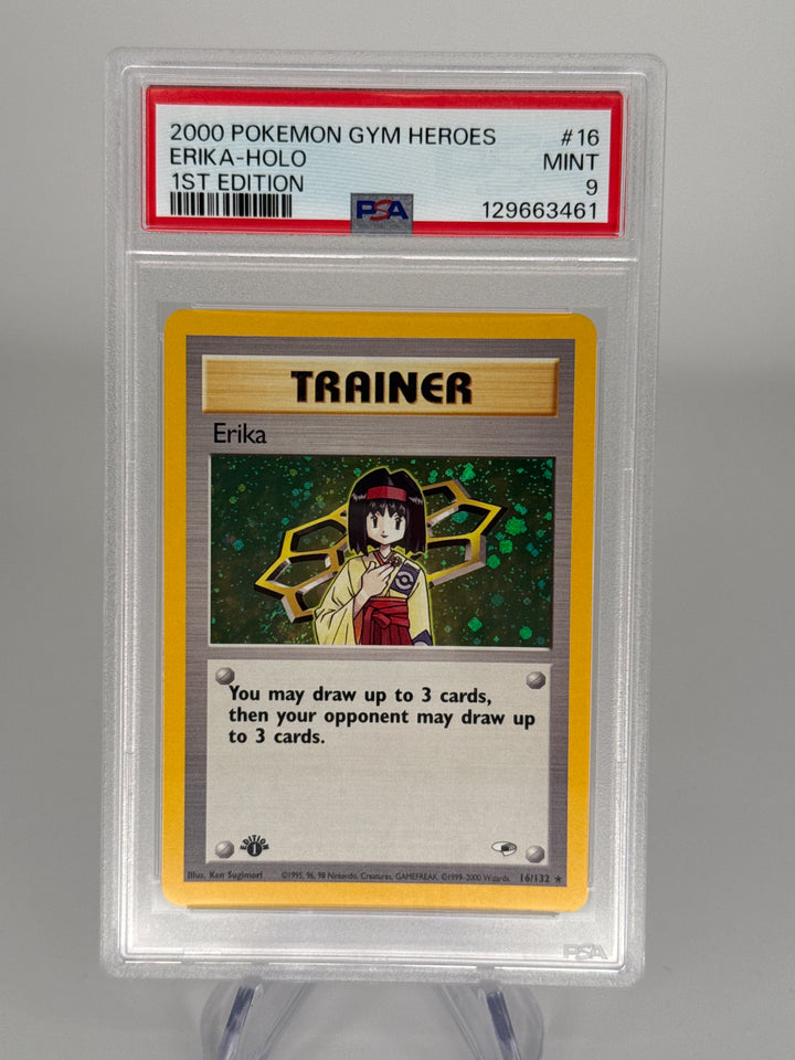 Pokemon TCG 2000 Erika Gym Heroes 1st Edition Holo, 16/132, PSA 9 Mint