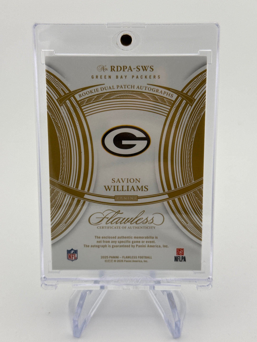 Savion Williams 2025 Panini Flawless Rookie Dual Patch Auto, 05/25