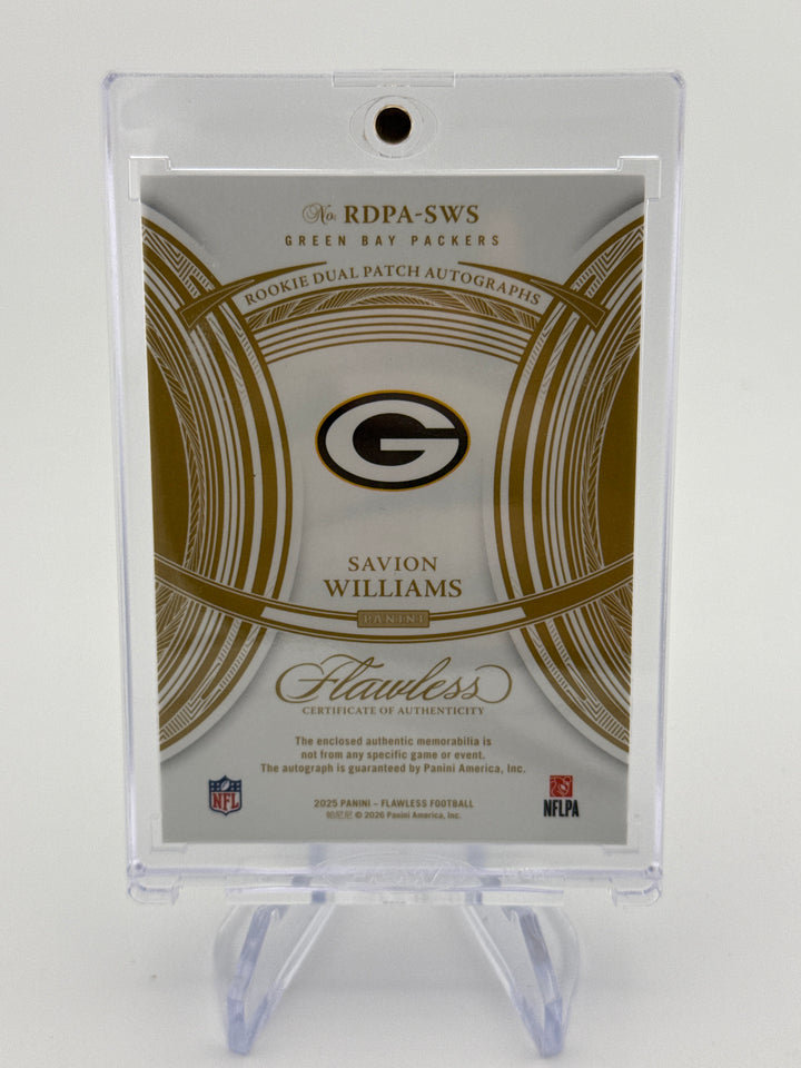 Savion Williams 2025 Panini Flawless Rookie Dual Patch Auto, 05/25