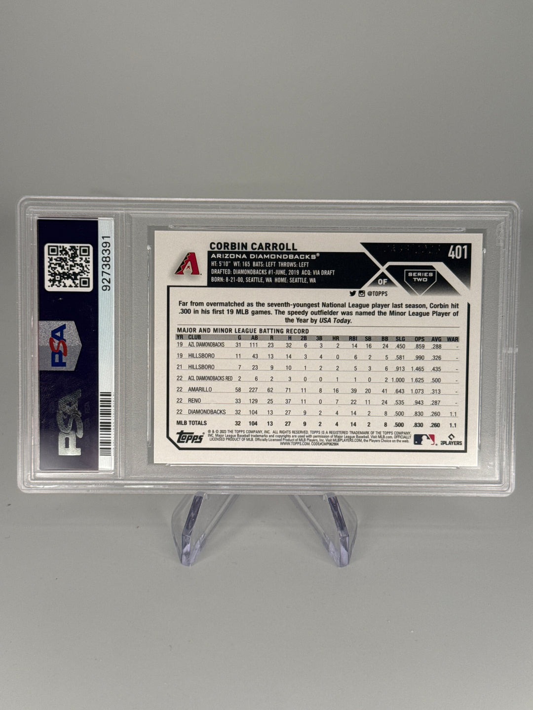 Corbin Carroll 2023 Topps Series 2 Gold Rookie, 0433/2023, PSA 9 Mint