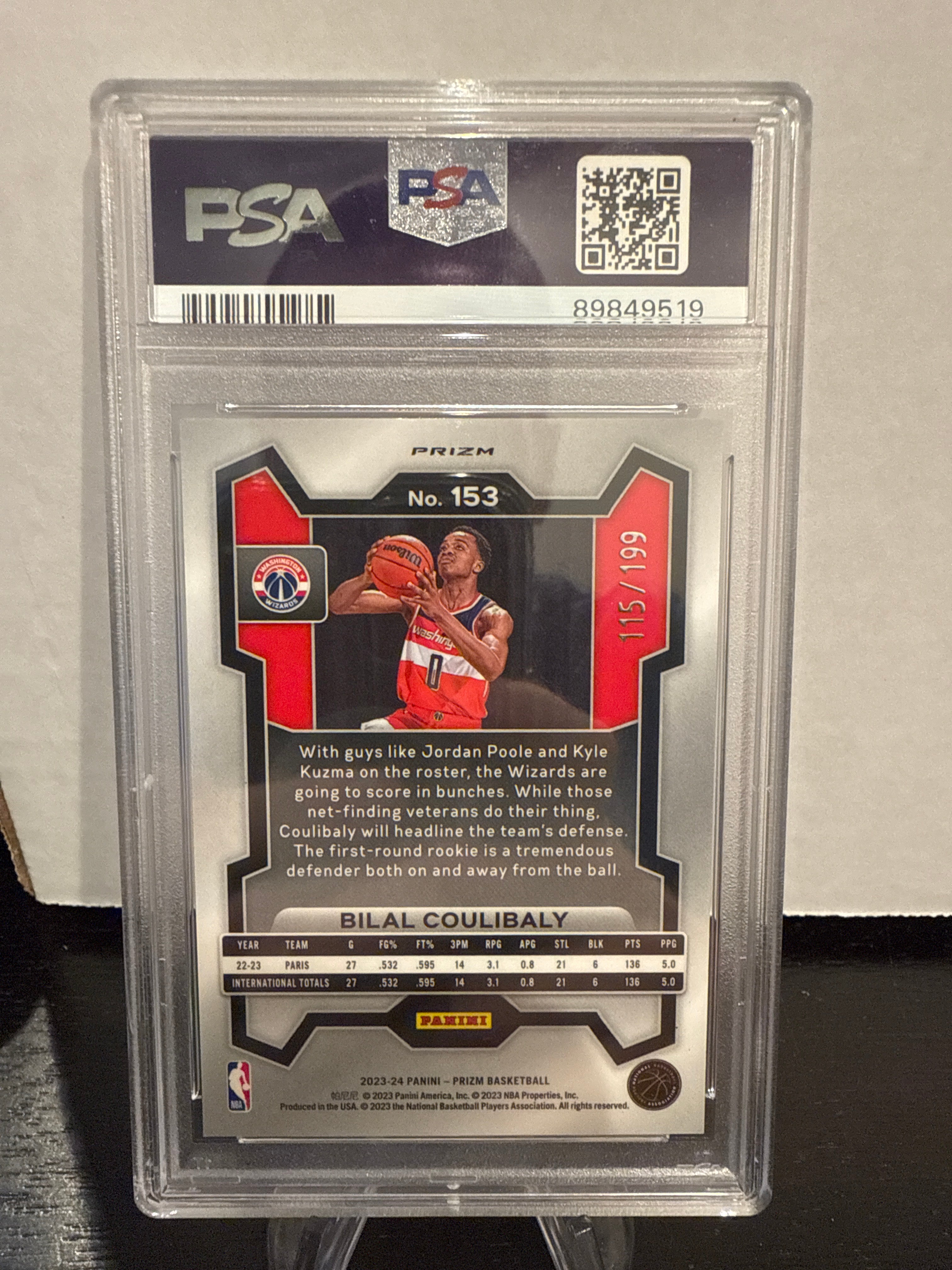 Bilal Coulibaly 2023 Panini Prizm Blue Rookie, 115/199, PSA 10 Gem