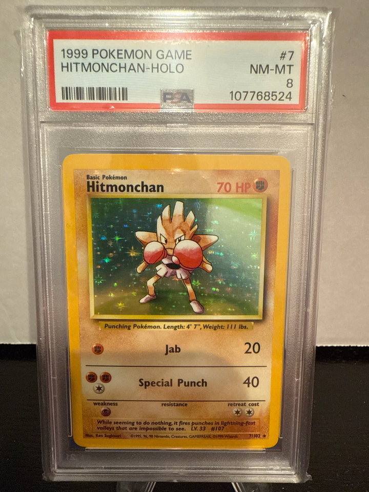 Pokémon TCG 1999 Hitmonchan Holo, 7/102, PSA 8