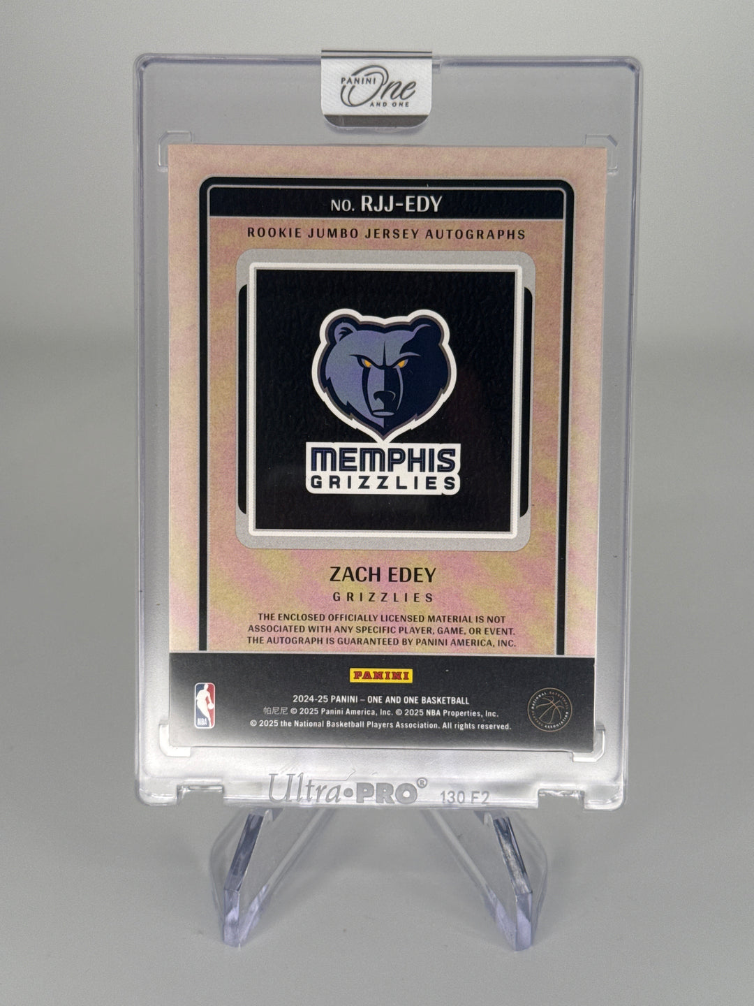 Zach Edey 2024 Panini One & One Rookie Patch Auto, 58/99