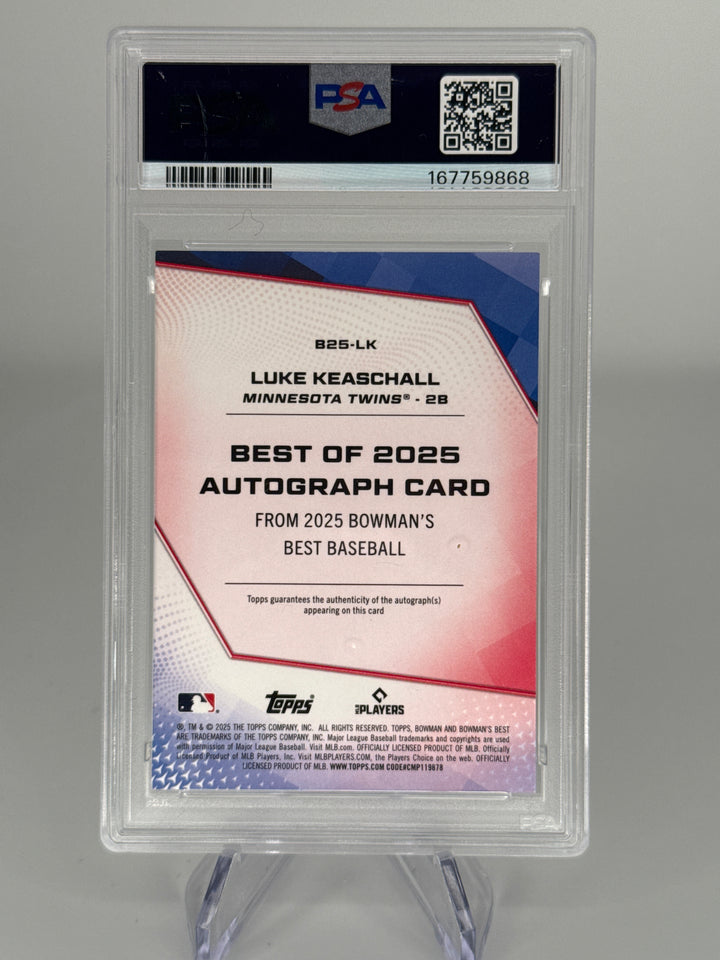 Luke Keaschall 2025 Bowman's Best Red X Fractor Rookie Auto, 5/5, PSA 9 Mint