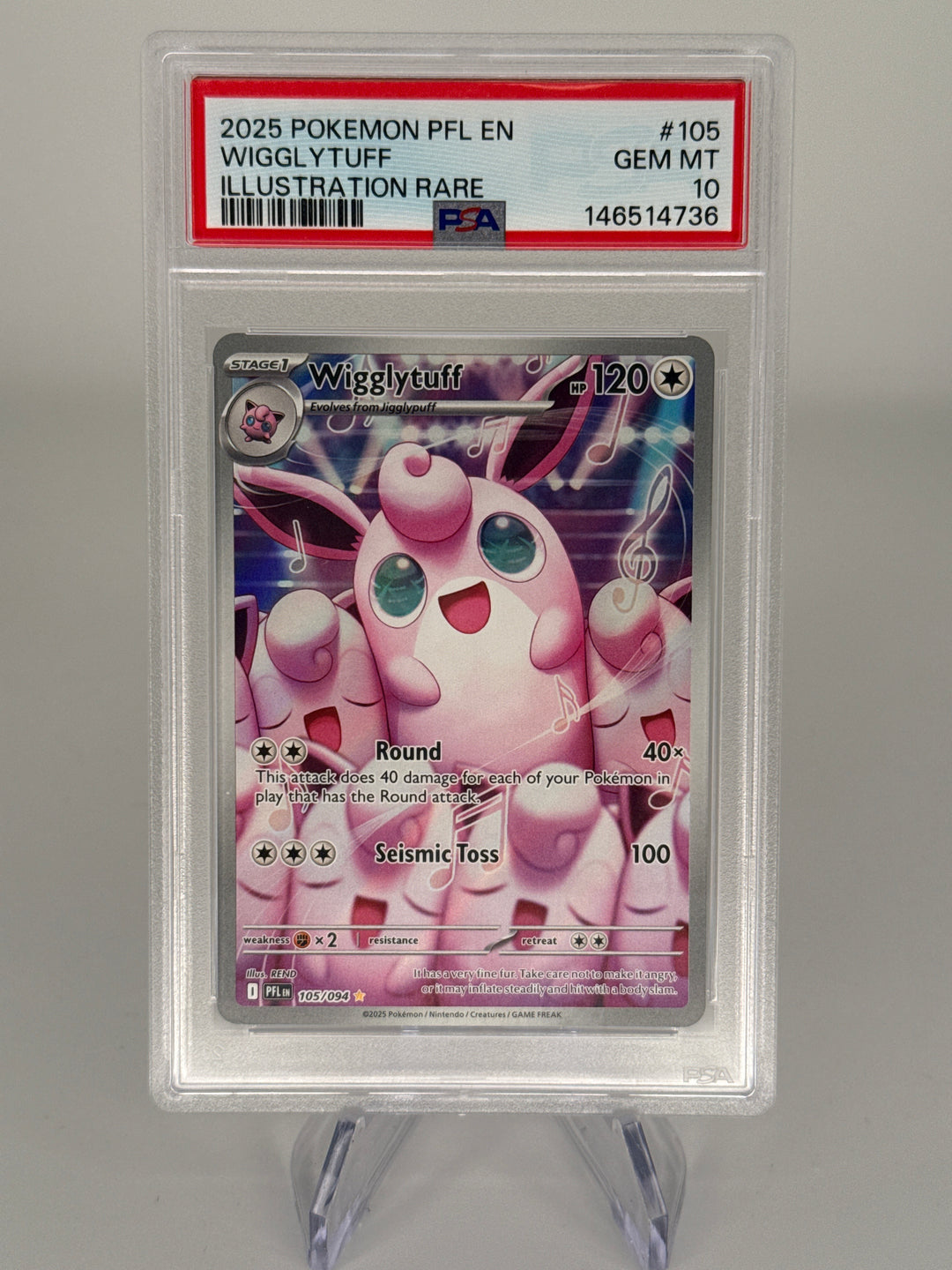 Pokemon TCG 2025 Wigglytuff Phantasmal Flames Full Art Illustration Rare, 105/094, PSA 10 Gem Mint