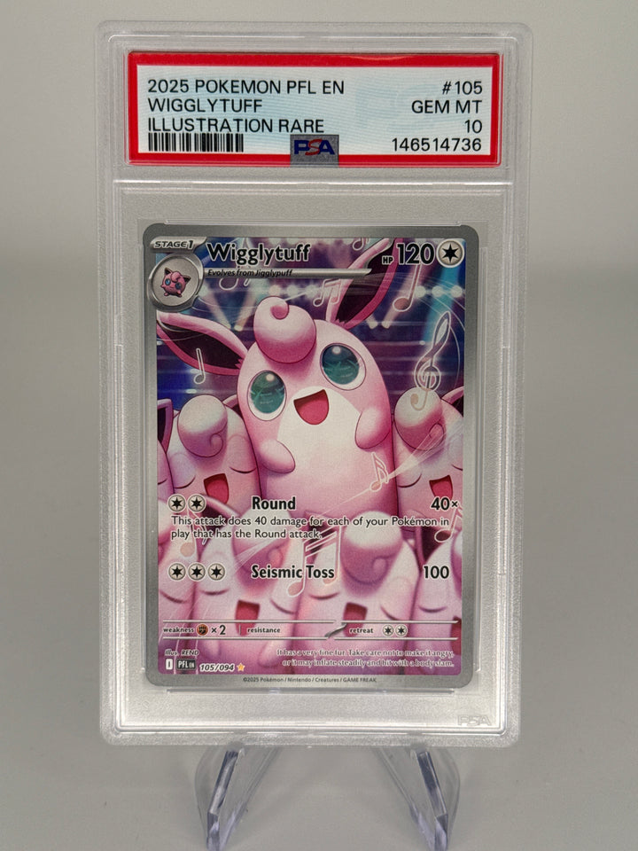 Pokemon TCG 2025 Wigglytuff Phantasmal Flames Full Art Illustration Rare, 105/094, PSA 10 Gem Mint