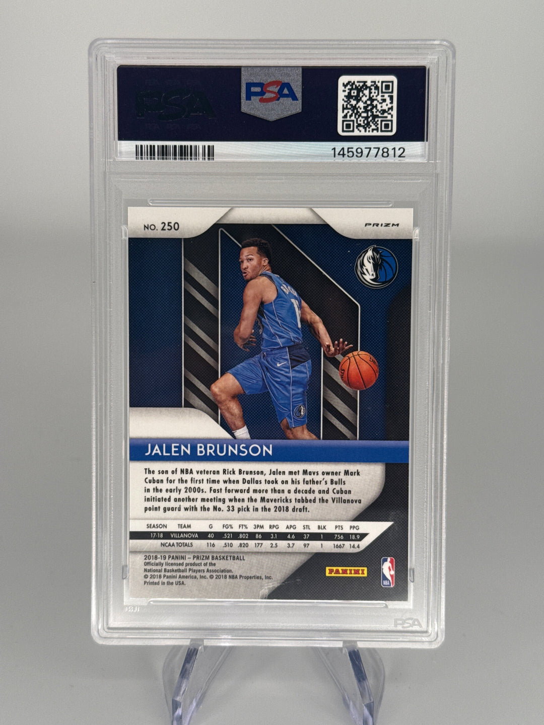 Jalen Brunson 2018 Panini Prizm Silver Prizm Rookie, PSA 9 Mint