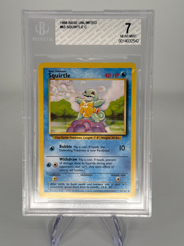 Pokemon TCG 1999 Squirtle Base Set Unlimited, 63/102, BGS 7