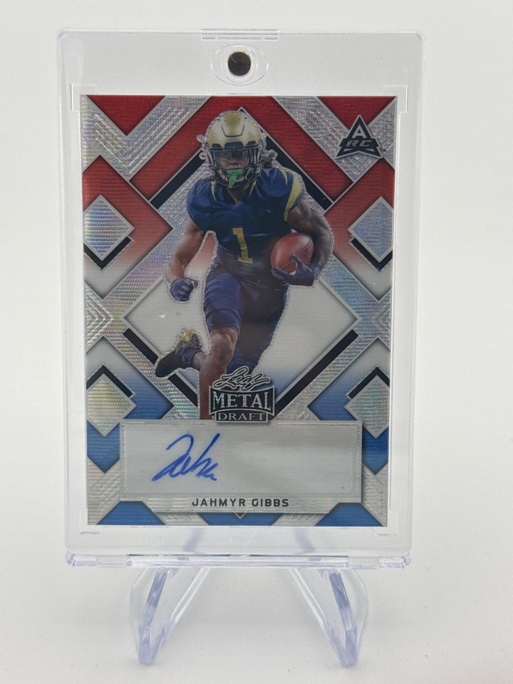 Jahmyr Gibbs 2022 Leaf Metal Draft Red/White/Blue Rookie Auto, 3/7