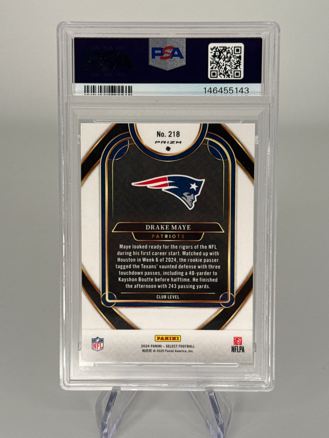 Drake Maye 2024 Panini Select Red & Blue Shock Club Level Rookie, PSA 10 Gem Mint