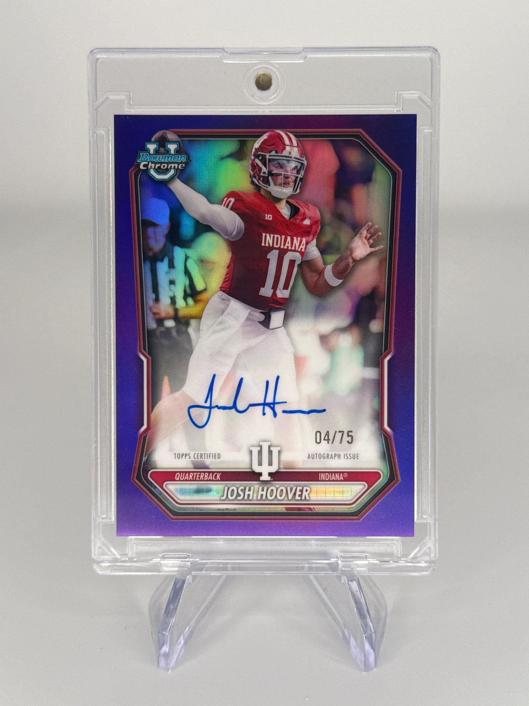 Josh Hoover 2026 Bowman Chrome University Purple Refractor Auto, 04/75