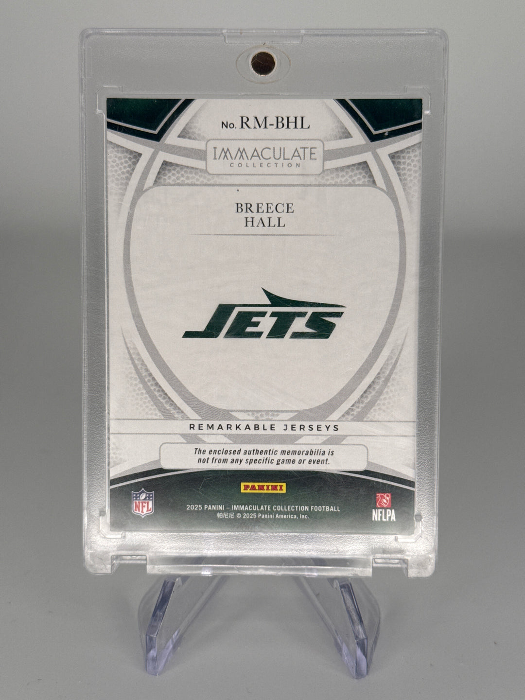 Breece Hall 2025 Panini Immaculate Remarkable Relic Gold, 08/10