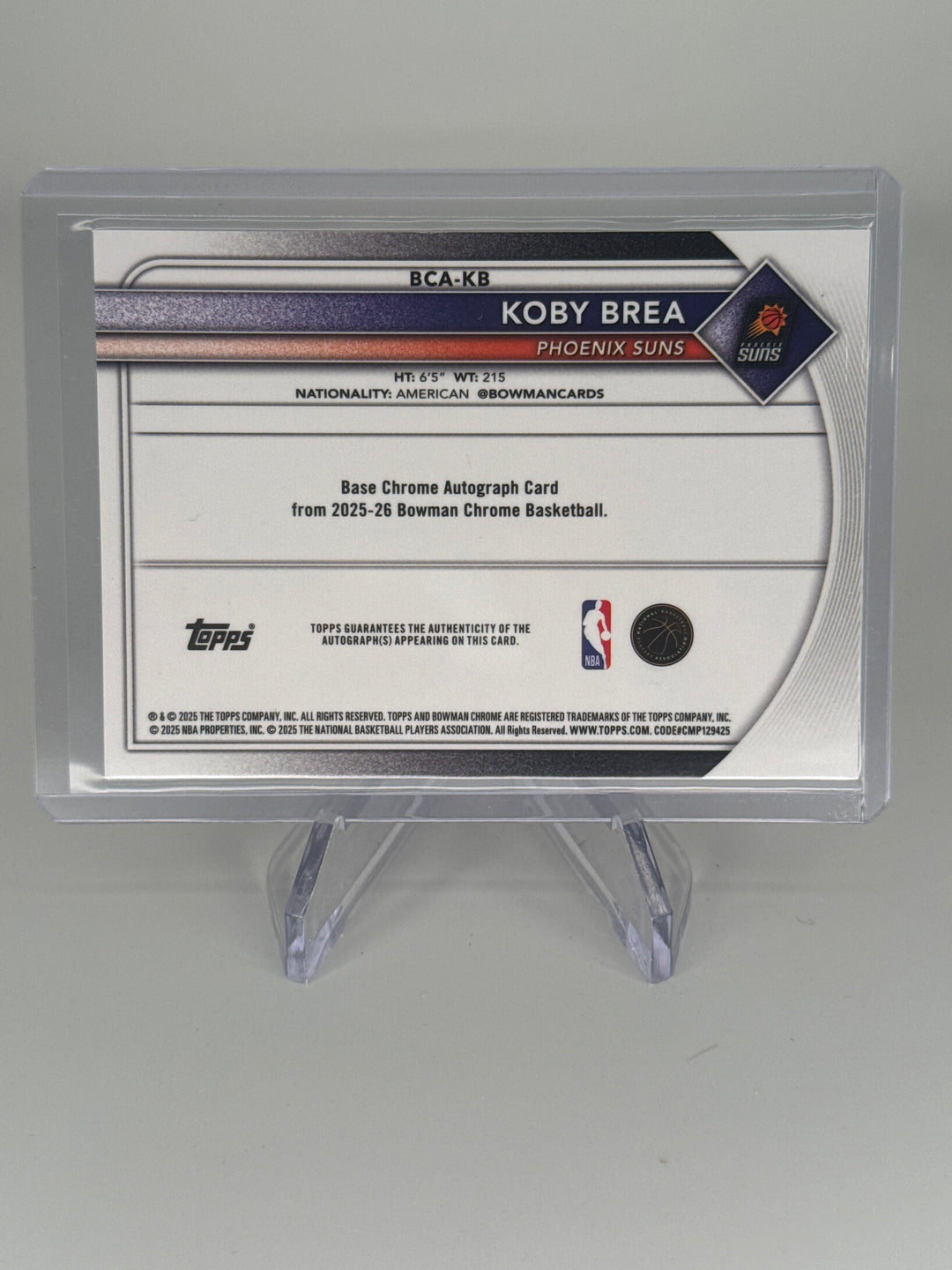 Koby Brea 2025 Bowman Chrome Orange Refractor Rookie Auto, 07/25
