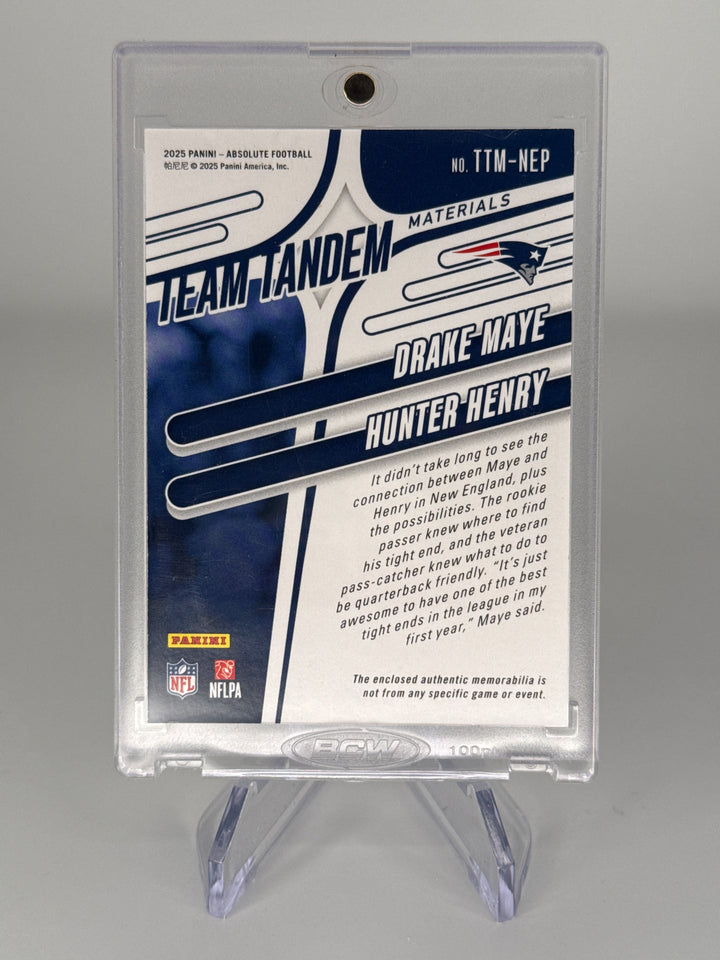 Drake Maye/Hunter Henry 2025 Panini Absolute Team Tandem Materials Dual Relic, 41/99