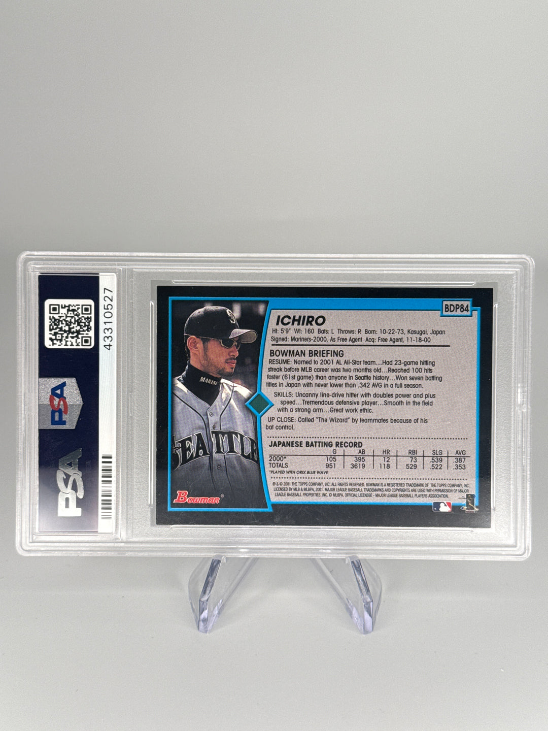 Ichiro Suzuki 2001 Bowman Draft Picks Rookie, PSA 9 Mint