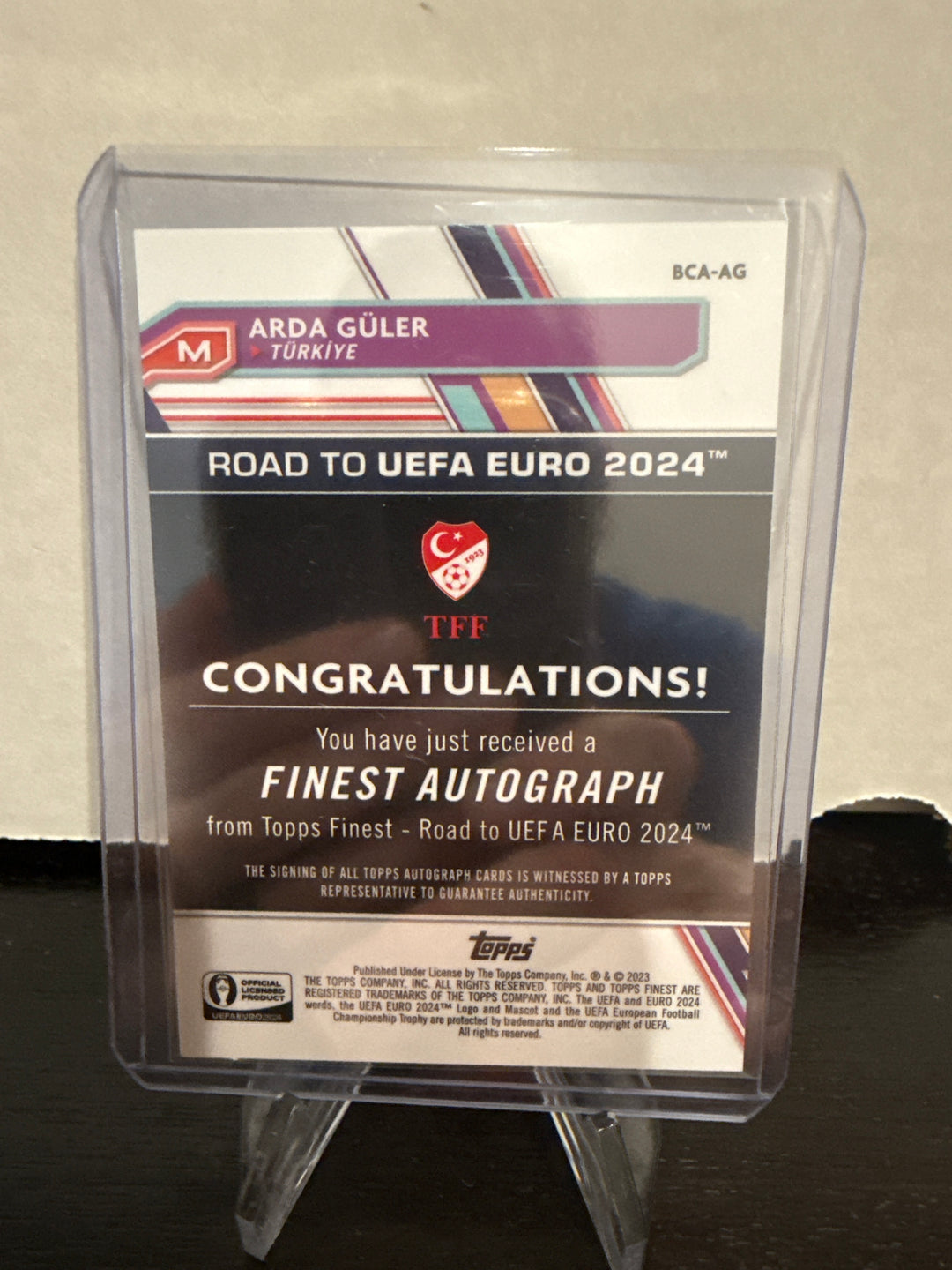Arda Guler 2023-2024 Topps Finest Road to Euro 2024 National Debut Auto Blue, 126/150