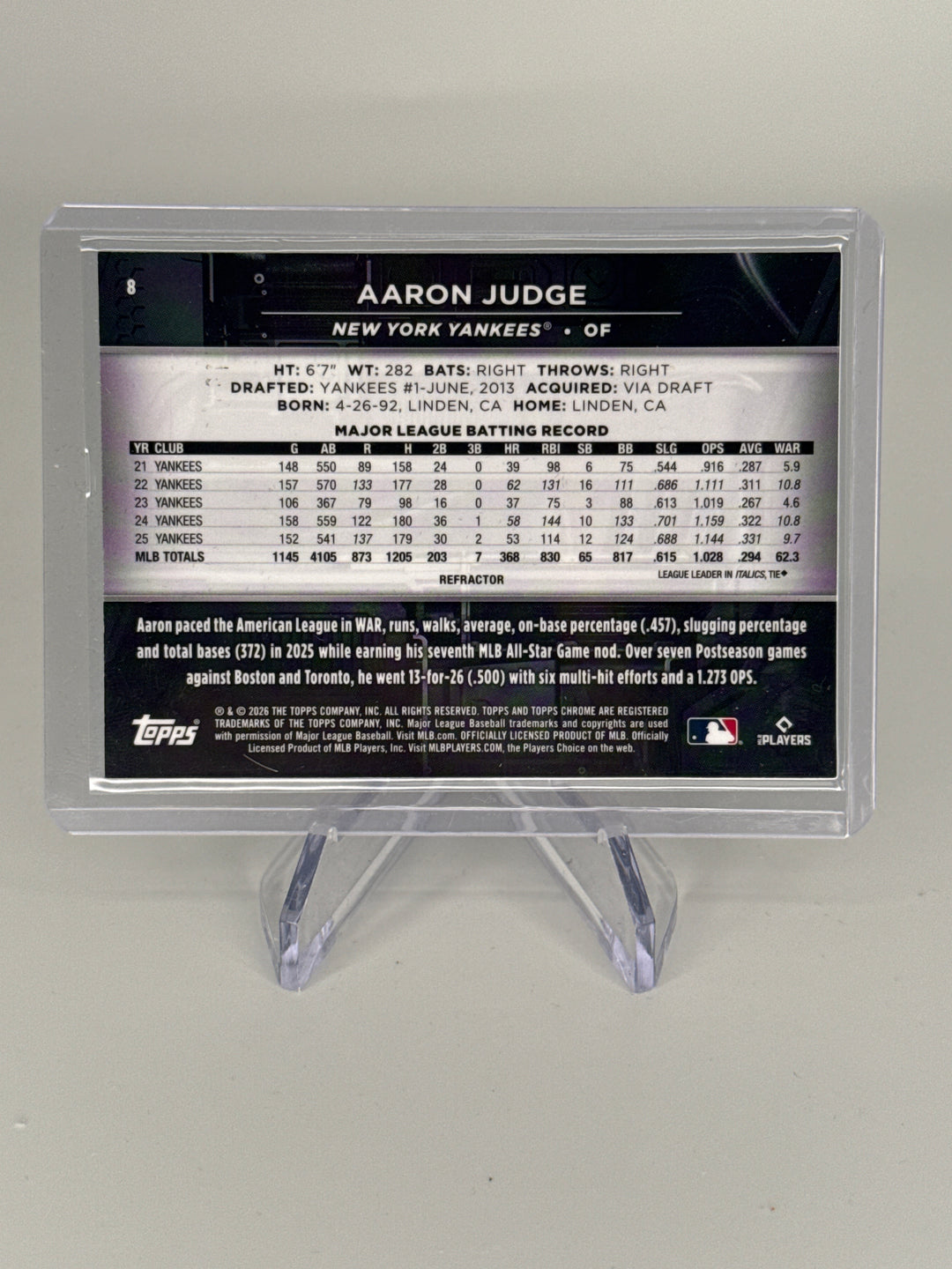 Aaron Judge 2026 Topps Chrome Black Refractor, 027/199