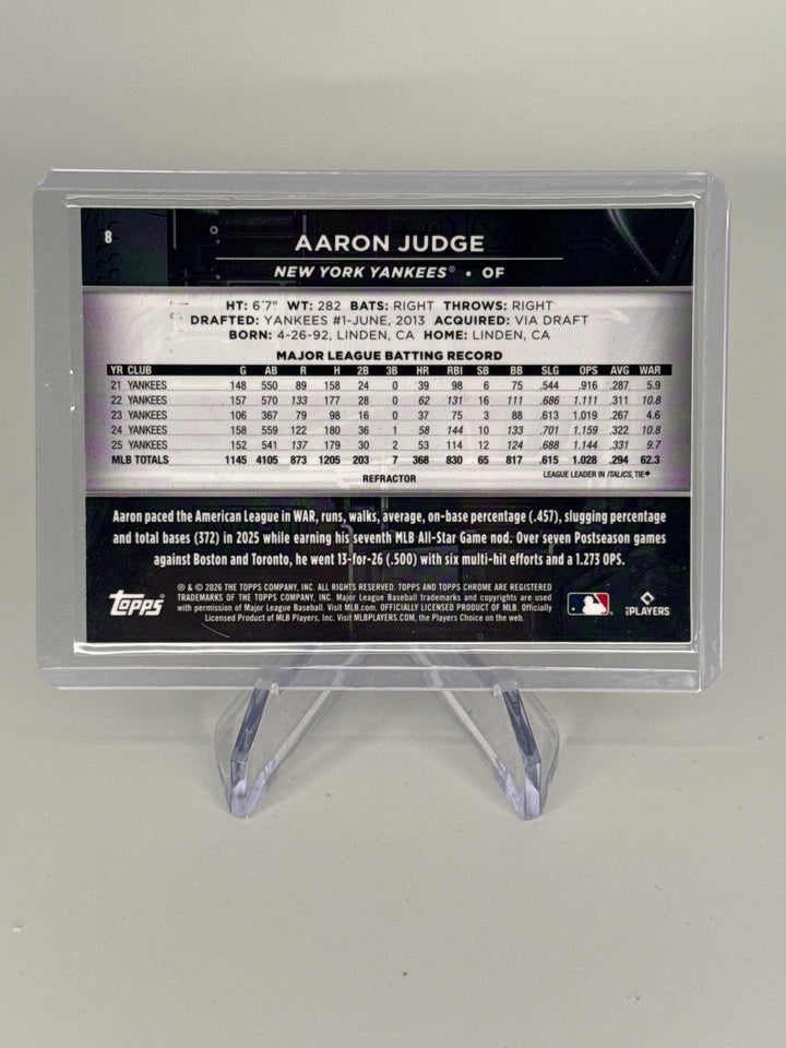 Aaron Judge 2026 Topps Chrome Black Refractor, 027/199