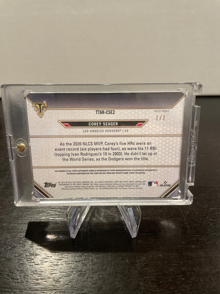 Corey Seager 2021 Topps Triple Threads White Whale Triple Patch Auto 1/1 Printing Plate