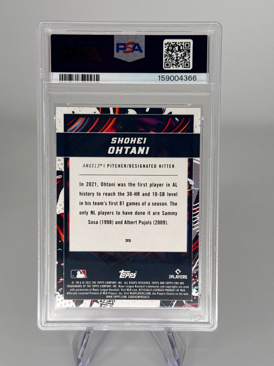 Shohei Ohtani 2022 Topps Fire, PSA 9 Mint