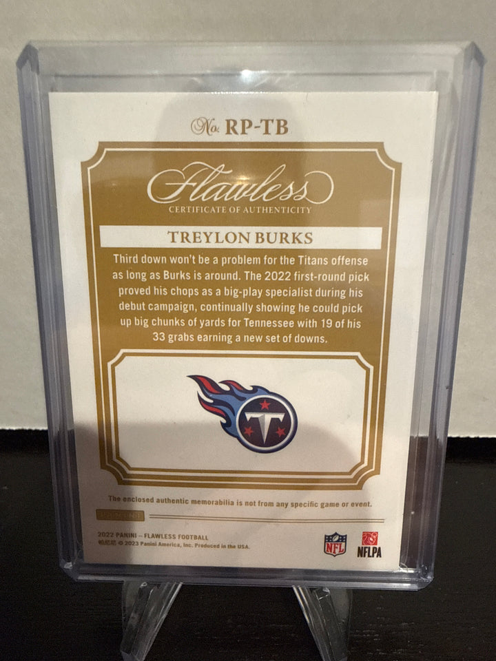 Treylon Burks 2022 Panini Flawless Rookie Jumbo Patch, 01/10