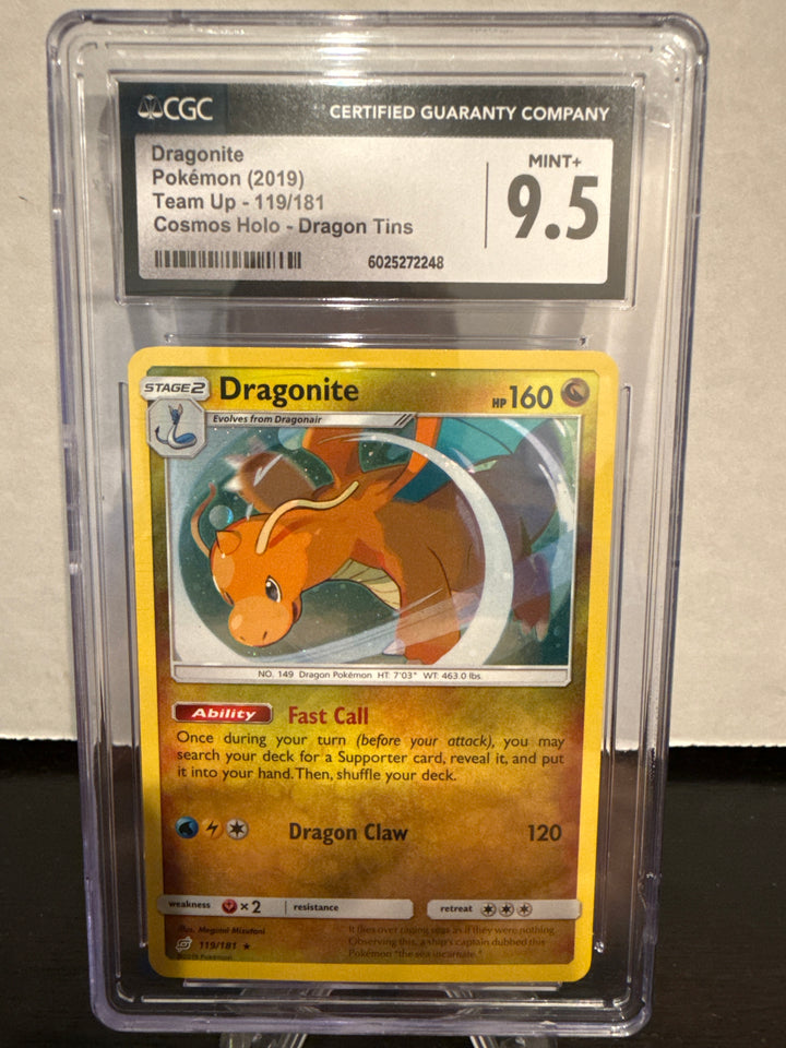 Pokemon TCG 2019 Dragonite Team Up Cosmos Holo Dragon Tins, 119/181, CGC 9.5 Gem Mint