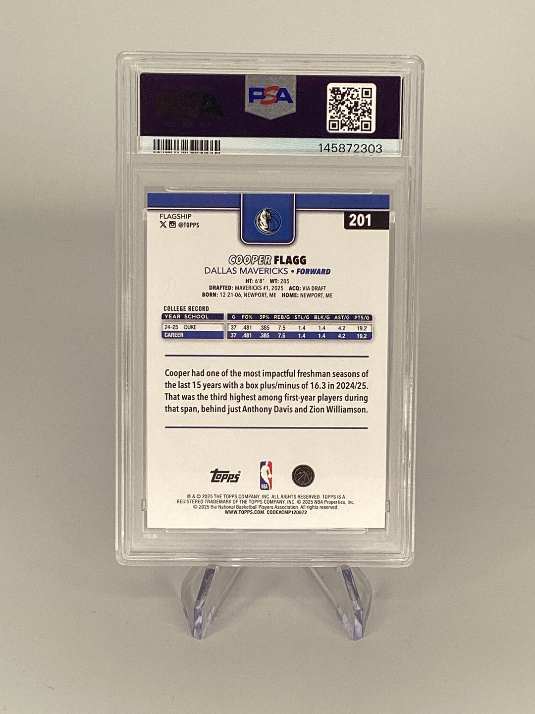 Cooper Flagg 2025 Topps Flagship, PSA 10 Gem Mint