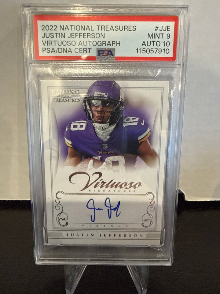 Justin Jefferson 2022 Panini National Treasures Virtuoso Auto, 23/25, PSA 9 Mint, PSA 10 Gem Mint Auto