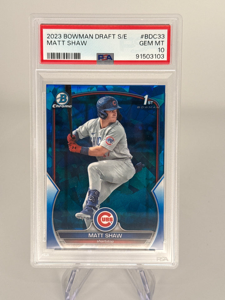 Matt Shaw 2023 Bowman Draft Chrome Sapphire 1st, PSA 10 Gem Mint