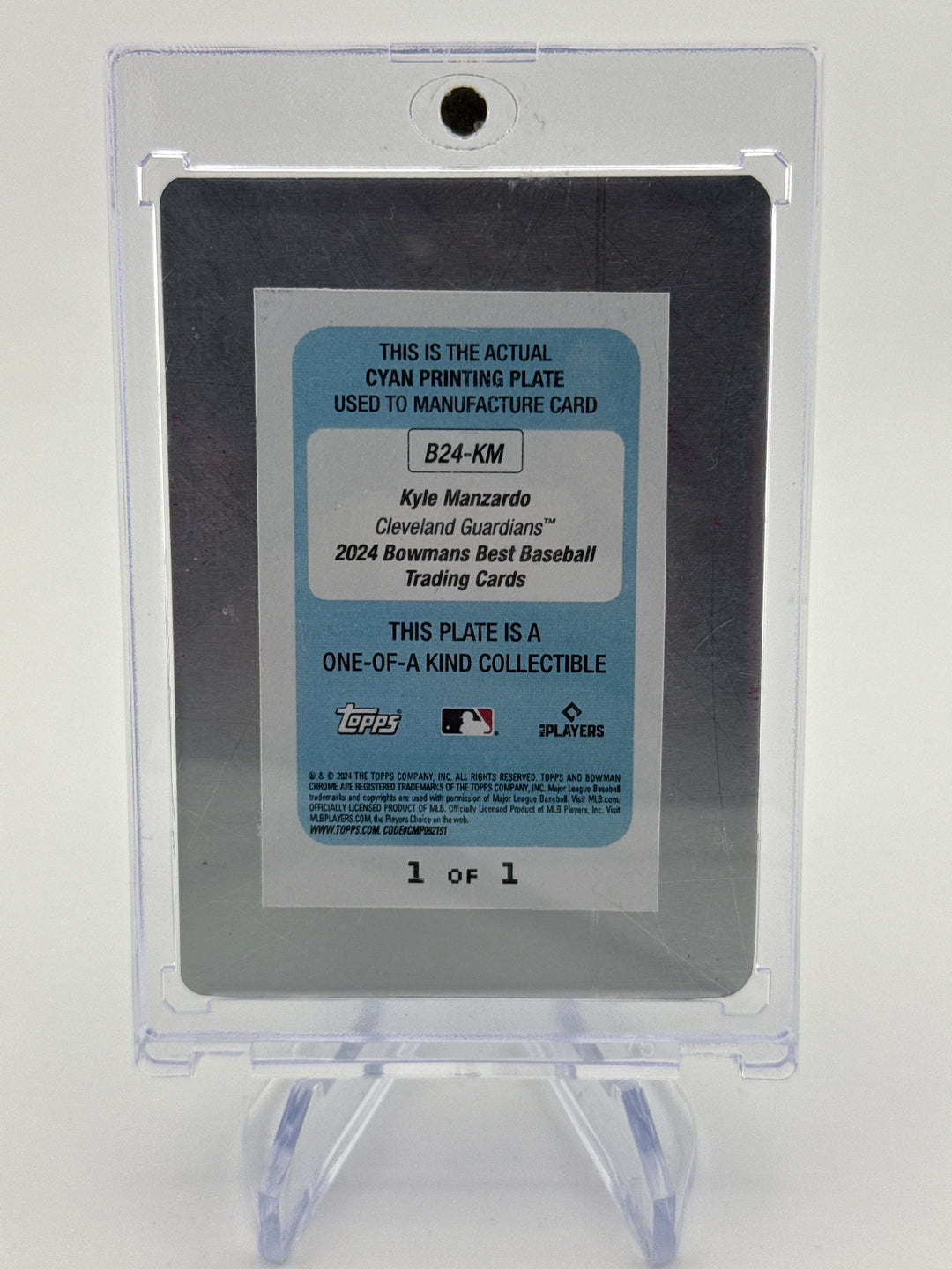 Kyle Manzardo 2024 Bowmans Best One of One Printing Plate Rookie Auto