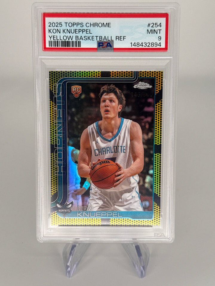 Kon Knueppel 2025 Topps Chrome Yellow Basketball Refractor Rookie, 143/275, PSA 10 Gem Mint