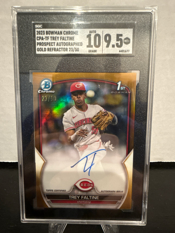 Trey Faltine 2023 Bowman Chrome Gold Refractor 1st Auto, 23/50, SGC 9.5 Gem Mint