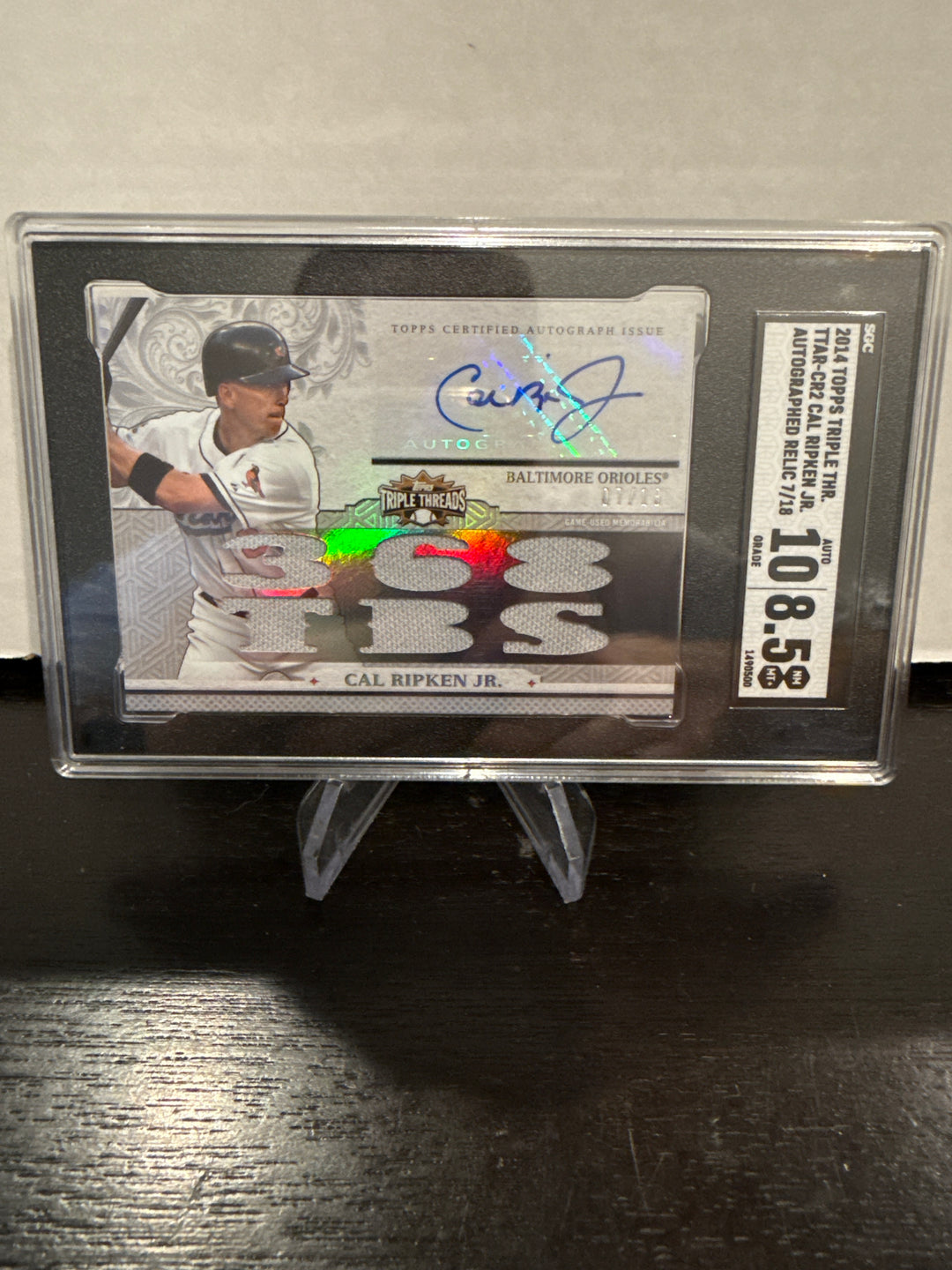 Cal Ripken Jr 2014 Topps Triple Threads Auto Relic, 07/18, SGC 8.5, SGC 10 Auto