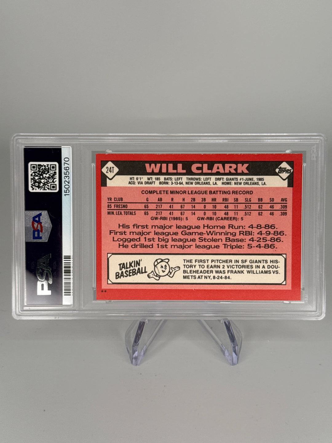 Will Clark 1986 Topps Traded, PSA 9 Mint