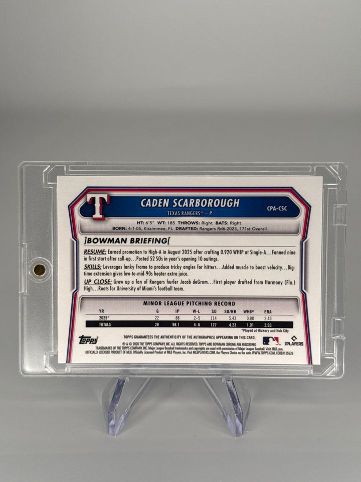 Caden Scarborough 2026 Bowman Chrome Blue Xfractor 1st Auto, 119/150