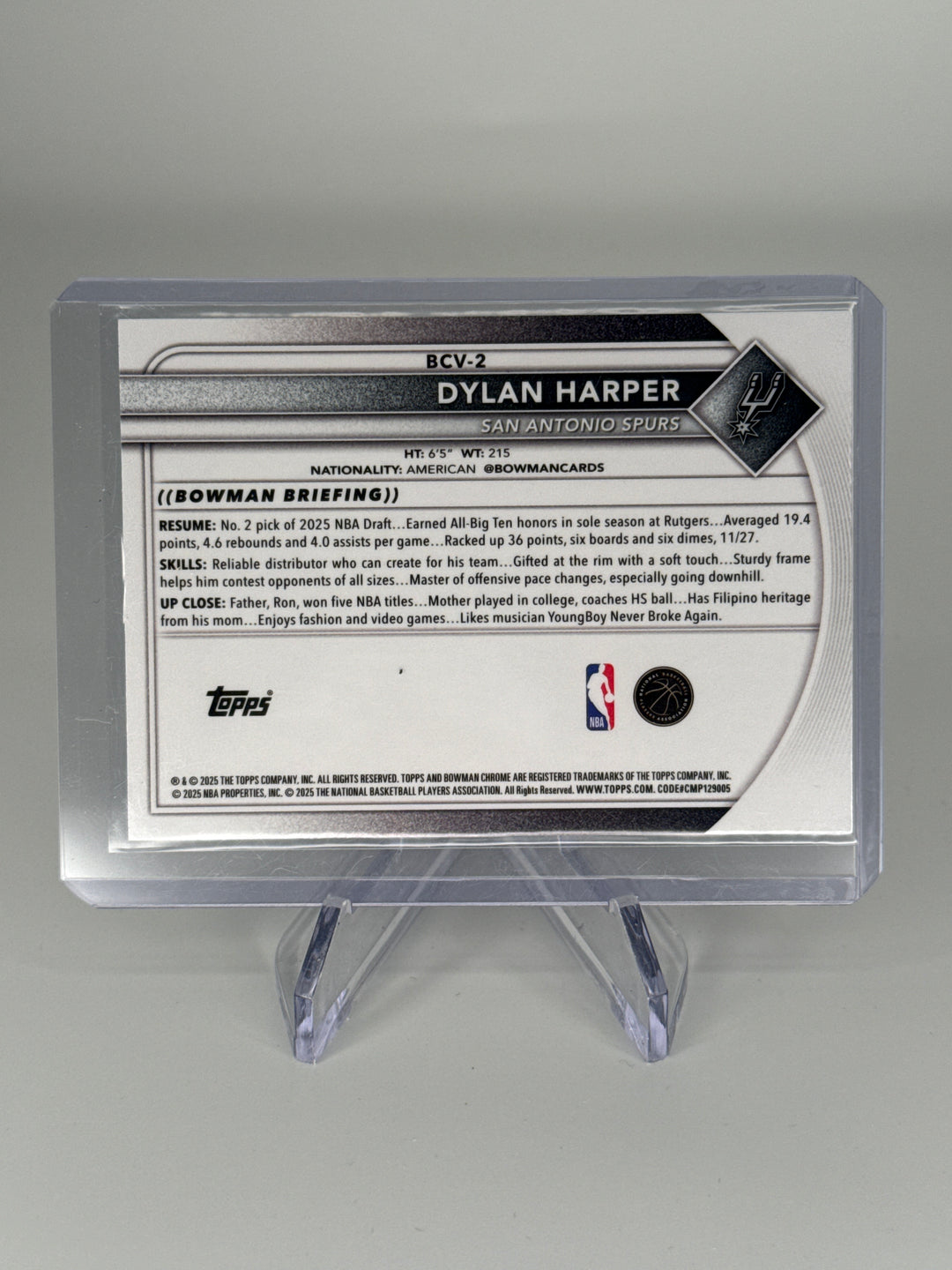 Dylan Harper 2025 Bowman Chrome Purple Refractor Rookie, 065/250
