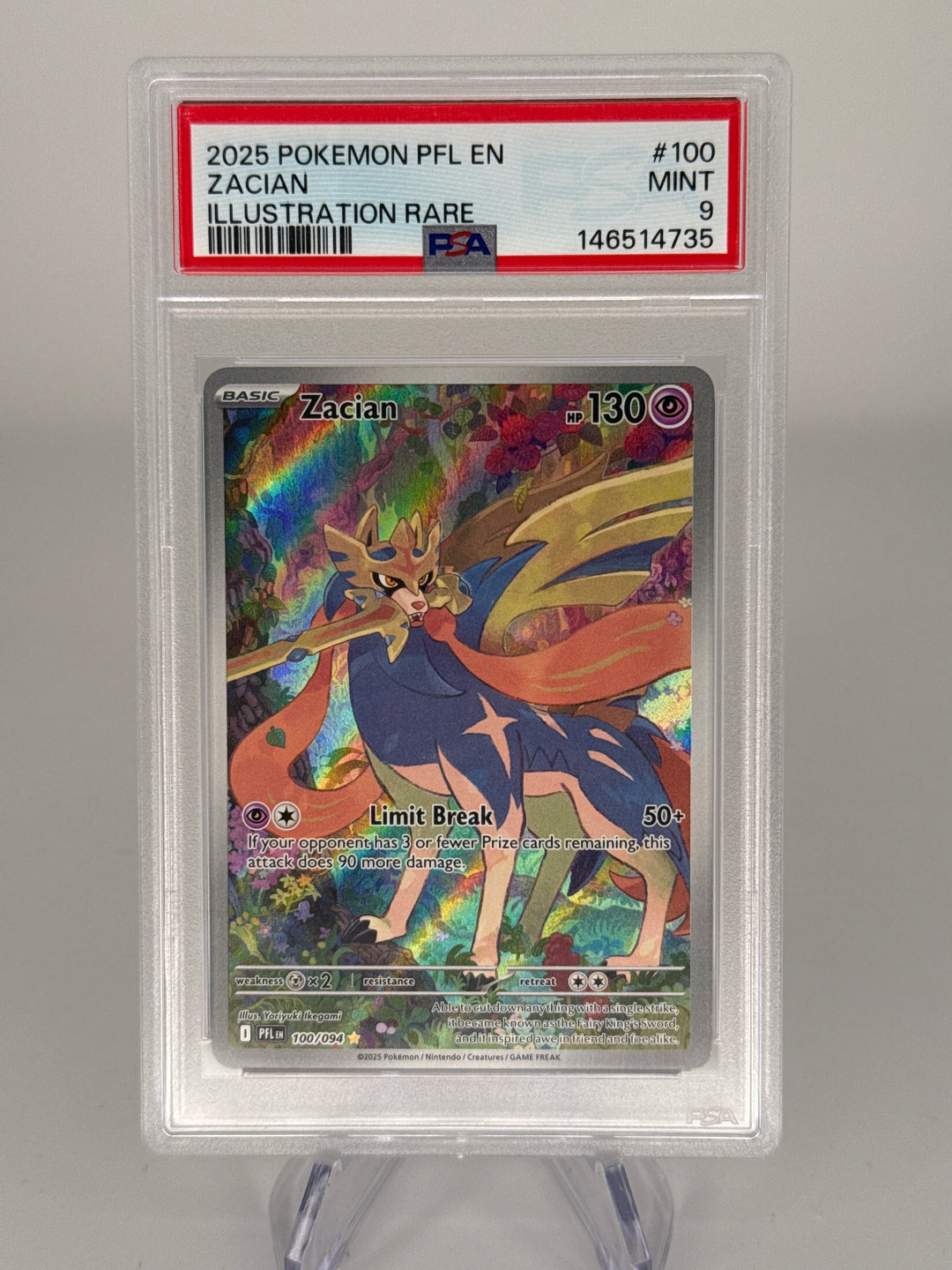 Pokemon TCG 2025 Zacian Phantasmal Flames Illustration Rare, 100/094, PSA 9 Mint