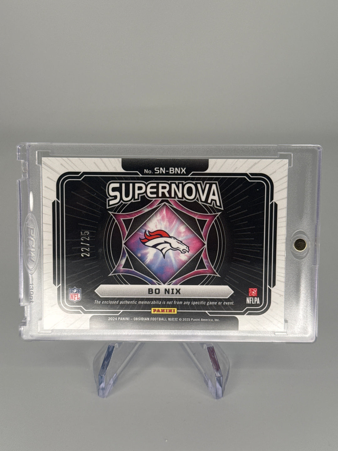 Bo Nix 2024 Panini Obsidian Supernova Blue Rookie Relic, 22/25