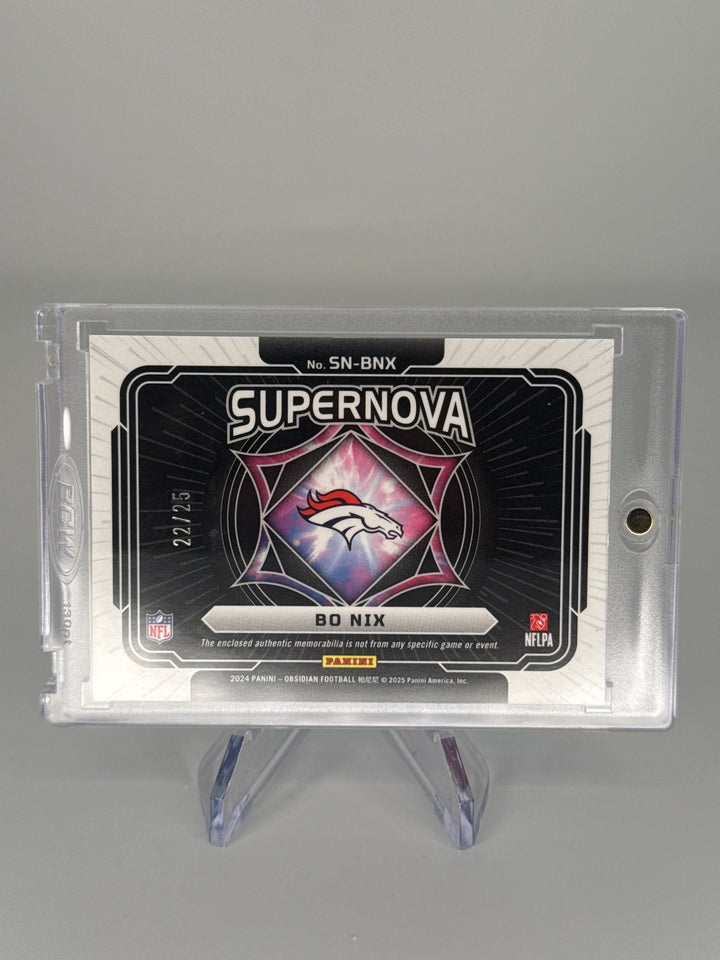 Bo Nix 2024 Panini Obsidian Supernova Blue Rookie Relic, 22/25