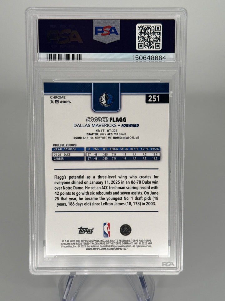 Cooper Flagg 2025 Topps Basketball Basketball Refractor Rookie, PSA 9 Mint