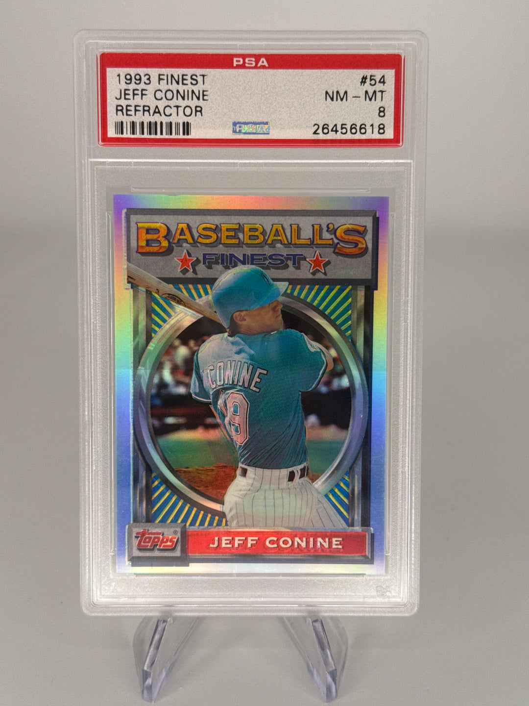 Jeff Conine 1993 Topps Finest Refractor, PSA 8