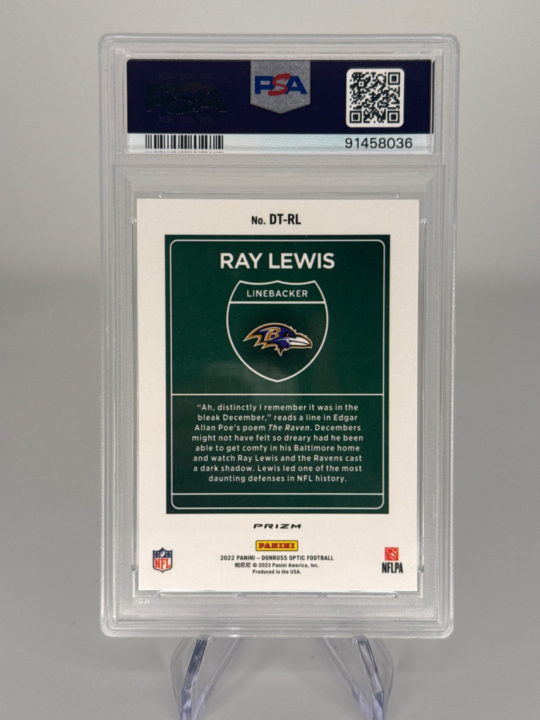Ray Lewis 2022 Panini Donruss Optic Downtown SSP Case Hit, PSA 10 Gem Mint