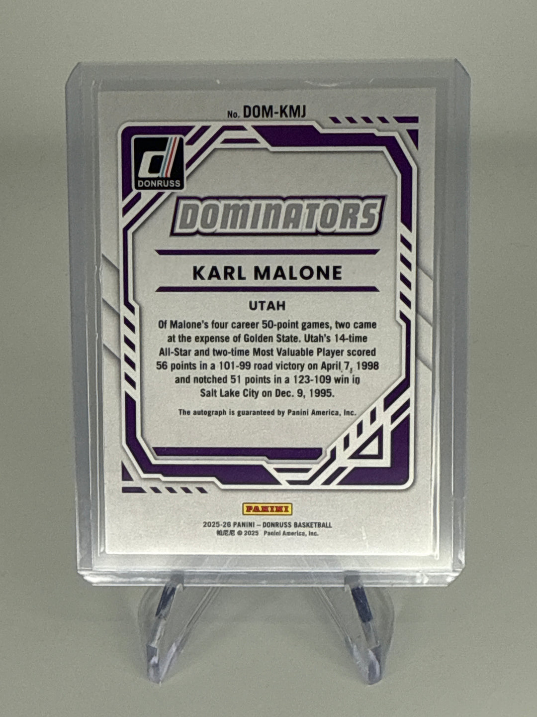 Karl Malone 2025-2026 Panini Donruss Dominators Silver Auto, 15/49