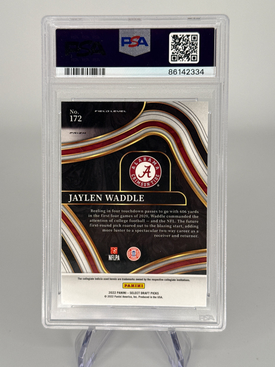 Jaylen Waddle 2022 Panini Select Draft Picks Red Lazer Rookie, PSA 9 Auto