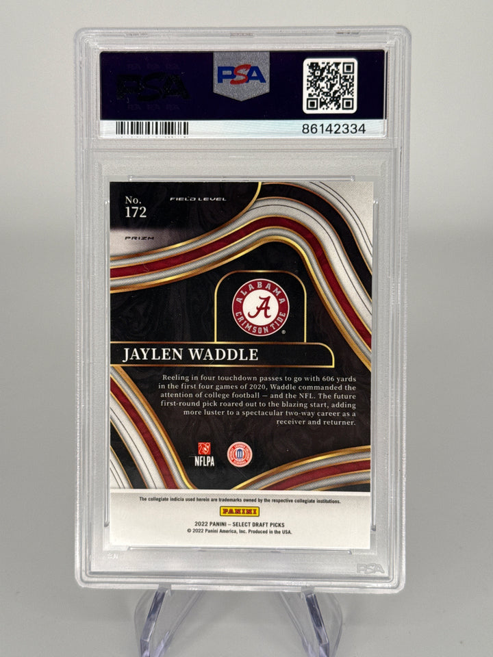 Jaylen Waddle 2022 Panini Select Draft Picks Red Lazer Rookie, PSA 9 Auto