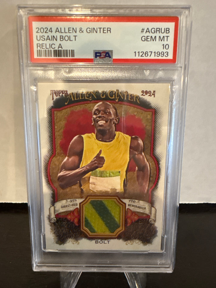 Usain Bolt 2024 Topps Allen & Ginter Player Worn Relic, PSA 10 Gem Mint