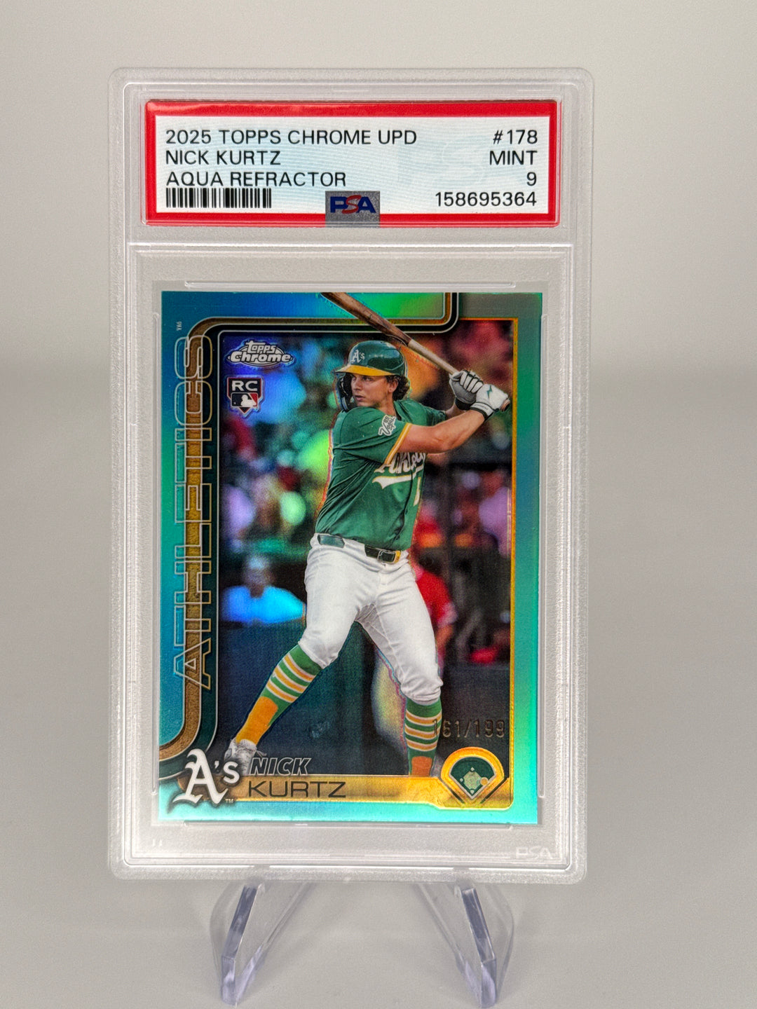 Nick Kurtz 2025 Topps Chrome Update Aqua Refractor Rookie, 161/199, PSA 9 Mint