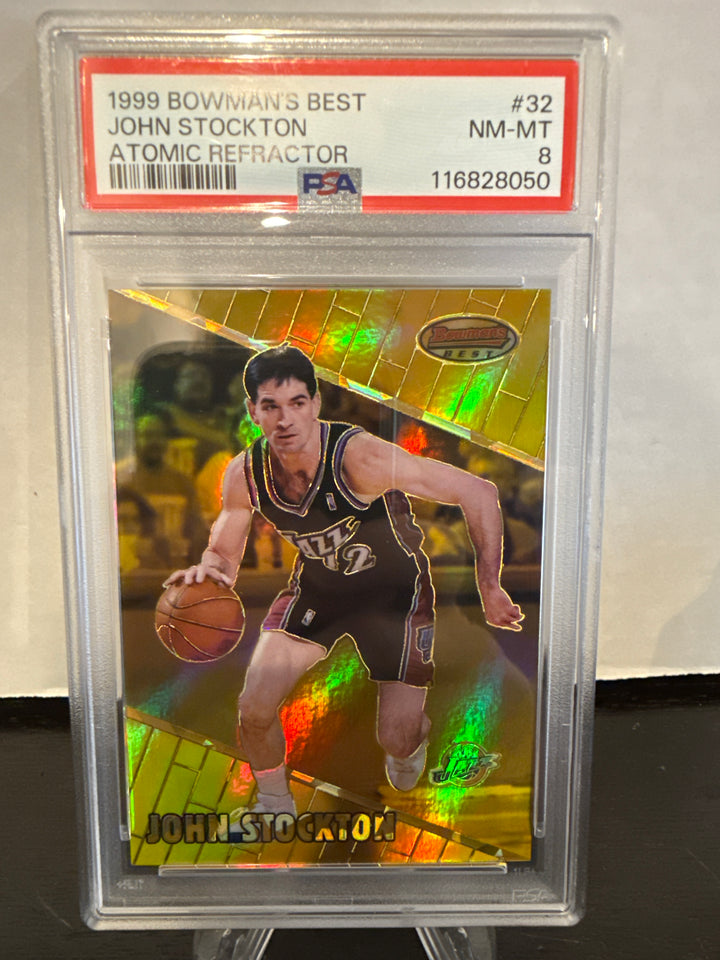 John Stockton 1999 Bowman's Best Atomic Refractor, 009/100, PSA 8
